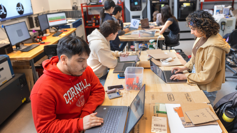 Students work in the Rapid Prototyping Lab in Upson Hall.